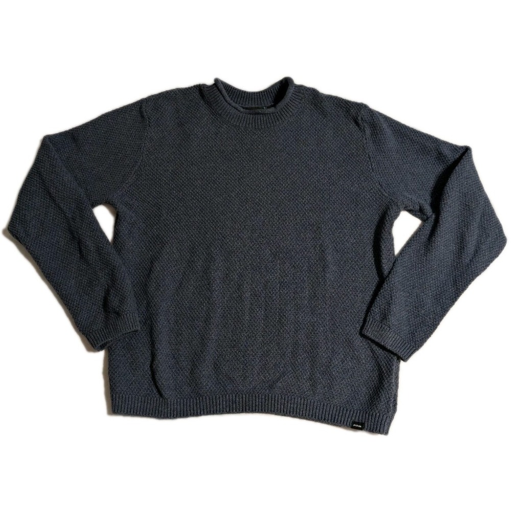 prAna Mens Crewneck‎ Sweater Medium Blue Waffle Knit Organic Cotton